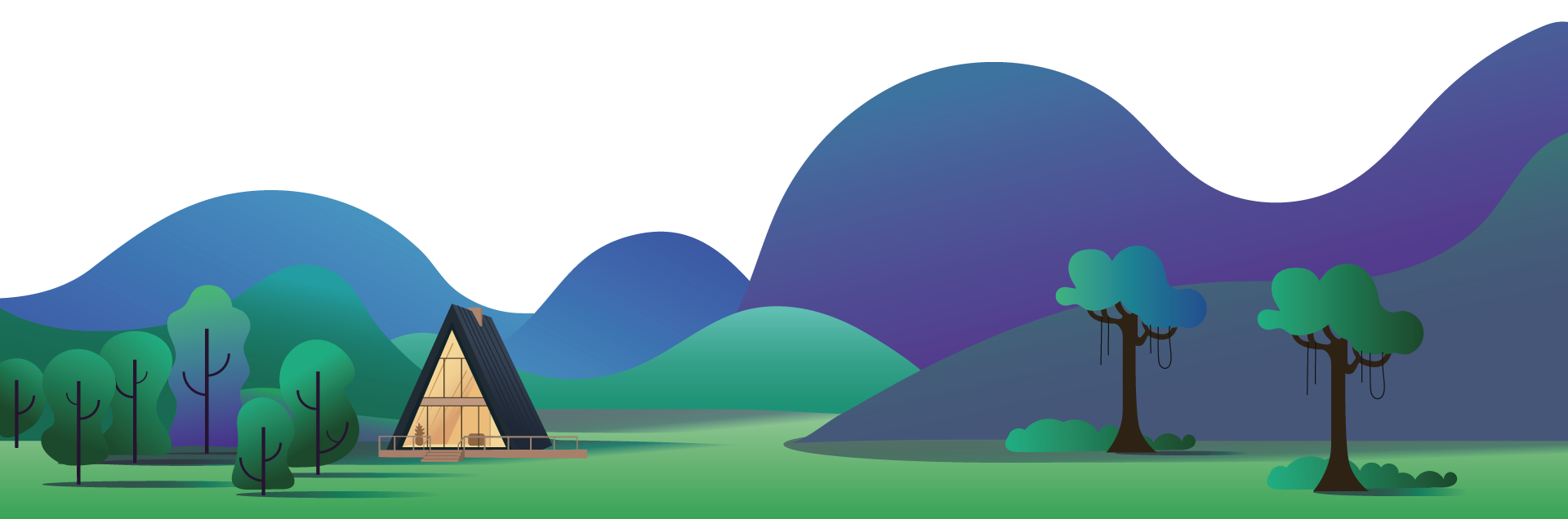 Footer image with a hut in the mountains